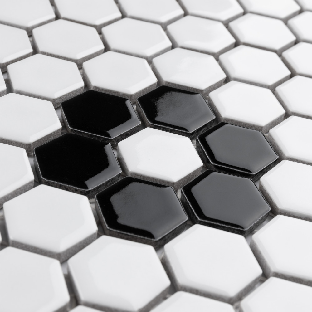 Metro 1″ Hex Glossy White w/Flower 10-1/4 in. x 11-7/8 in. Porcelain Mosaic Tile