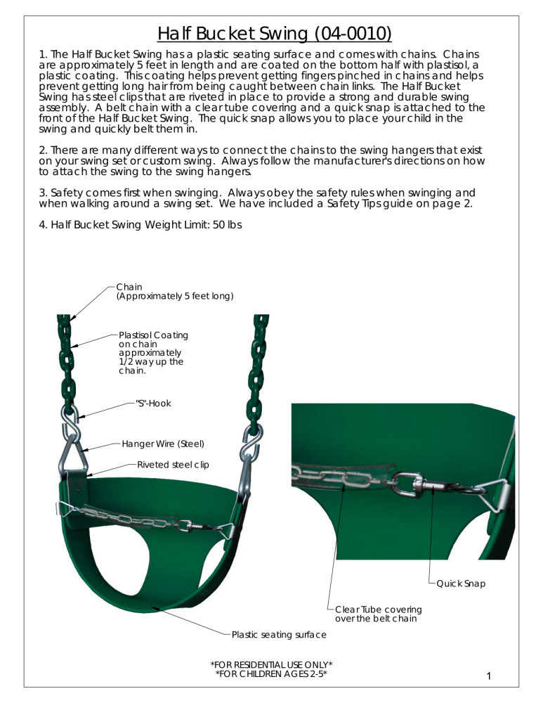 Gorilla Playsets Half Bucket Toddler Swing Green with Green Chains