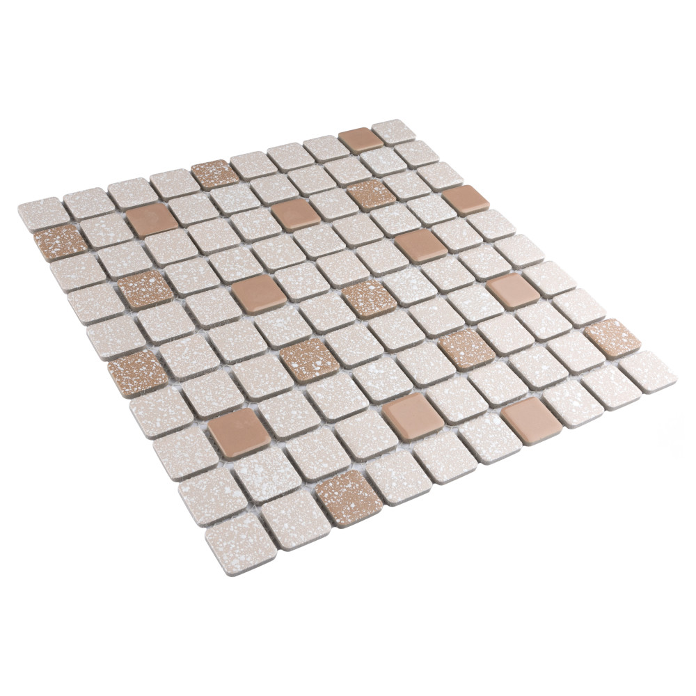 Crystalline Square Beige 12 in. x 12 in. Porcelain Mosaic Tile