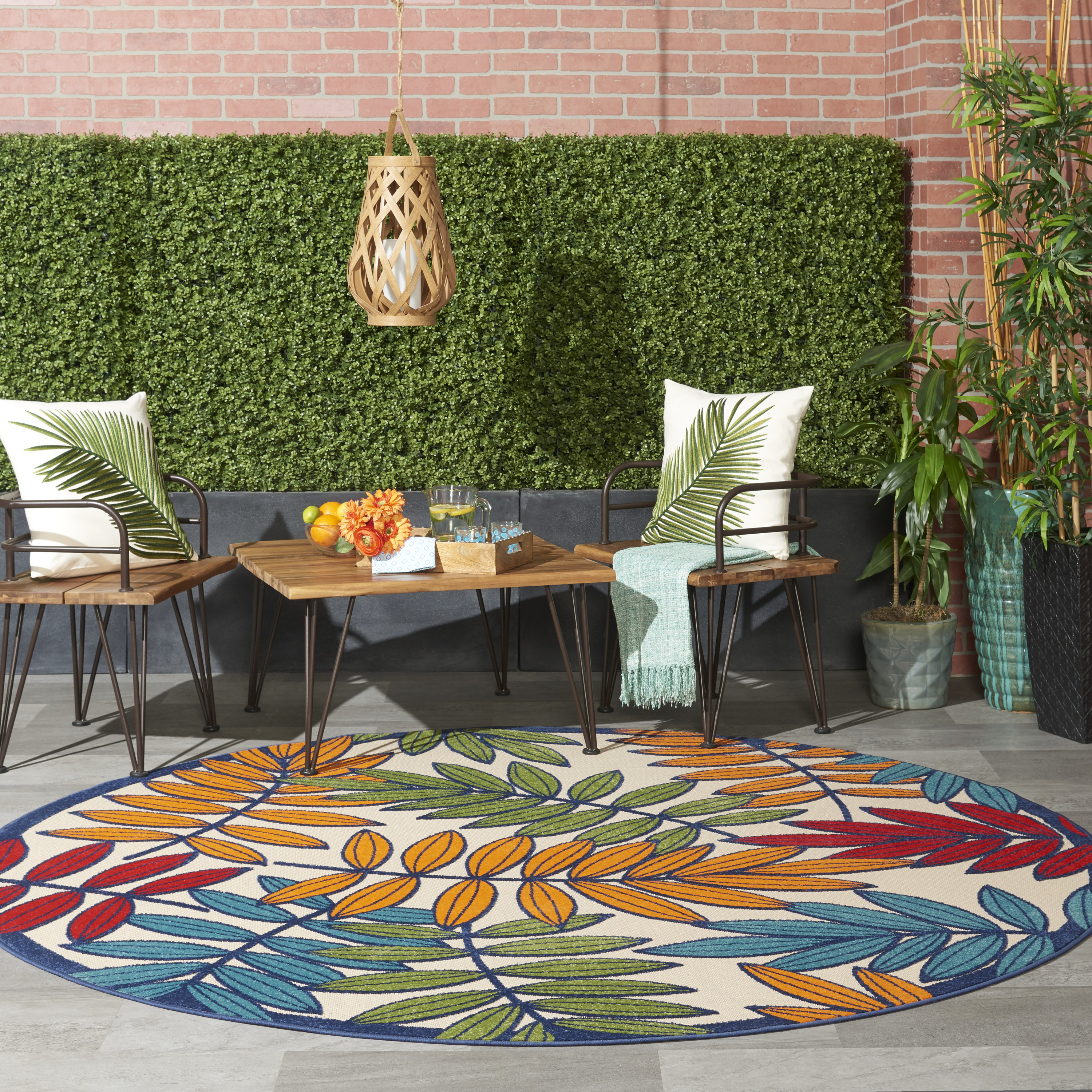 Nourison Aloha 7'10" x Round Multicolor Tropical Rug