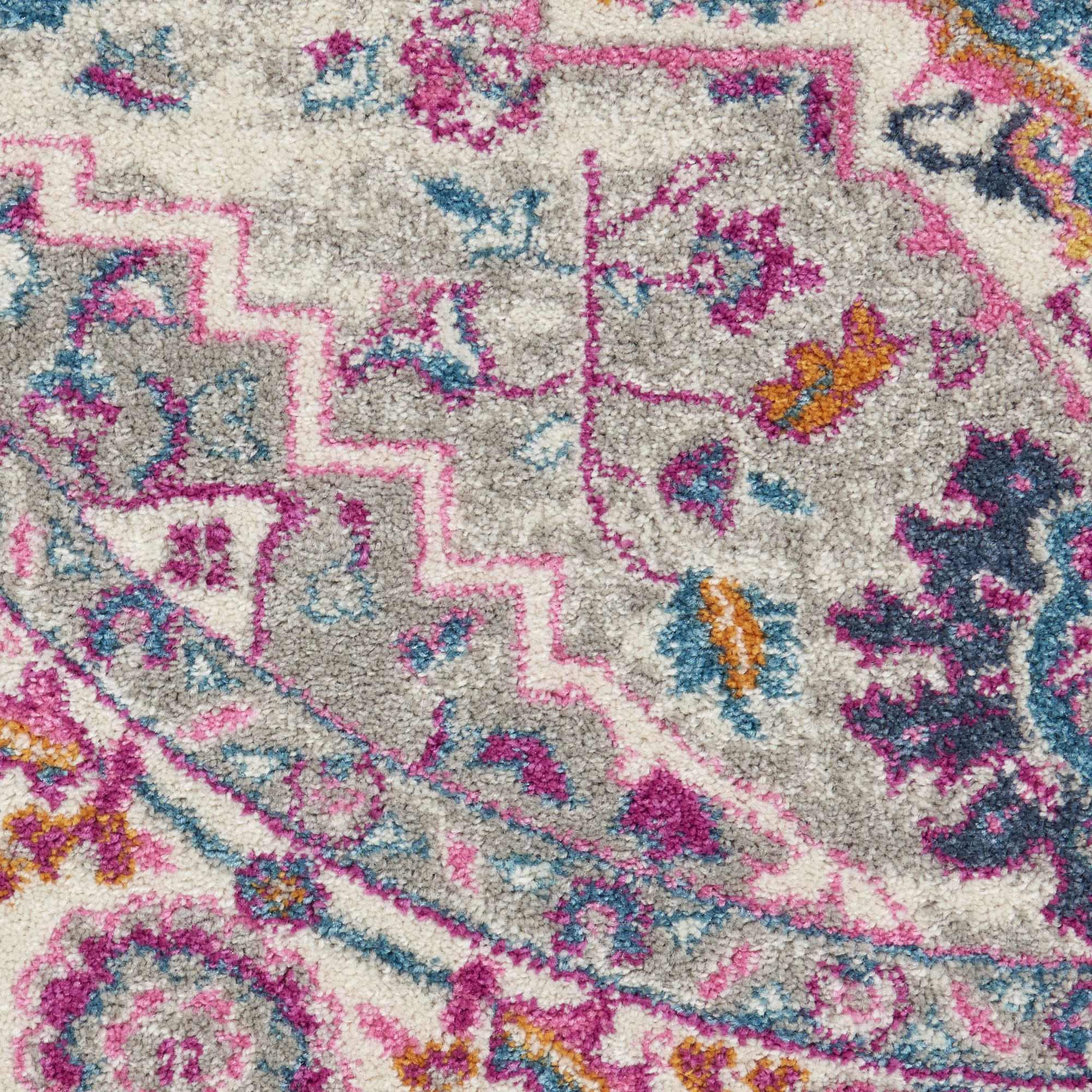 Nourison Passion 8' x Round Light Grey Pink Bohemian Indoor Rug