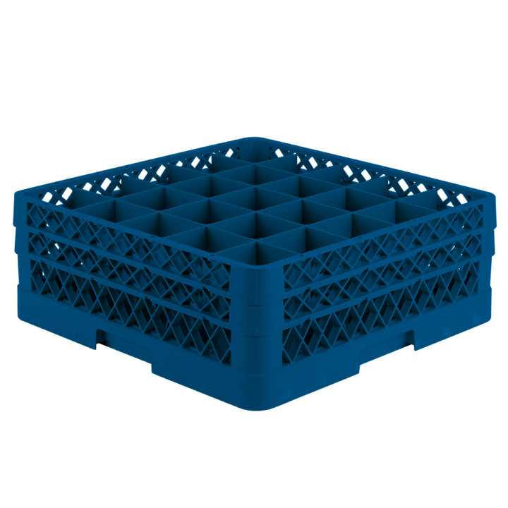 Full-size 25-compartment Traex® glass rack with two extenders in royal blue