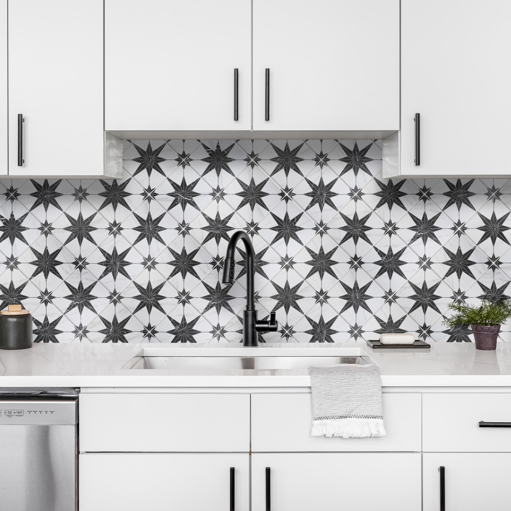 Merzoni Star Marquina 17-7/8 in. x 17-7/8 in. Porcelain Floor and Wall Tile