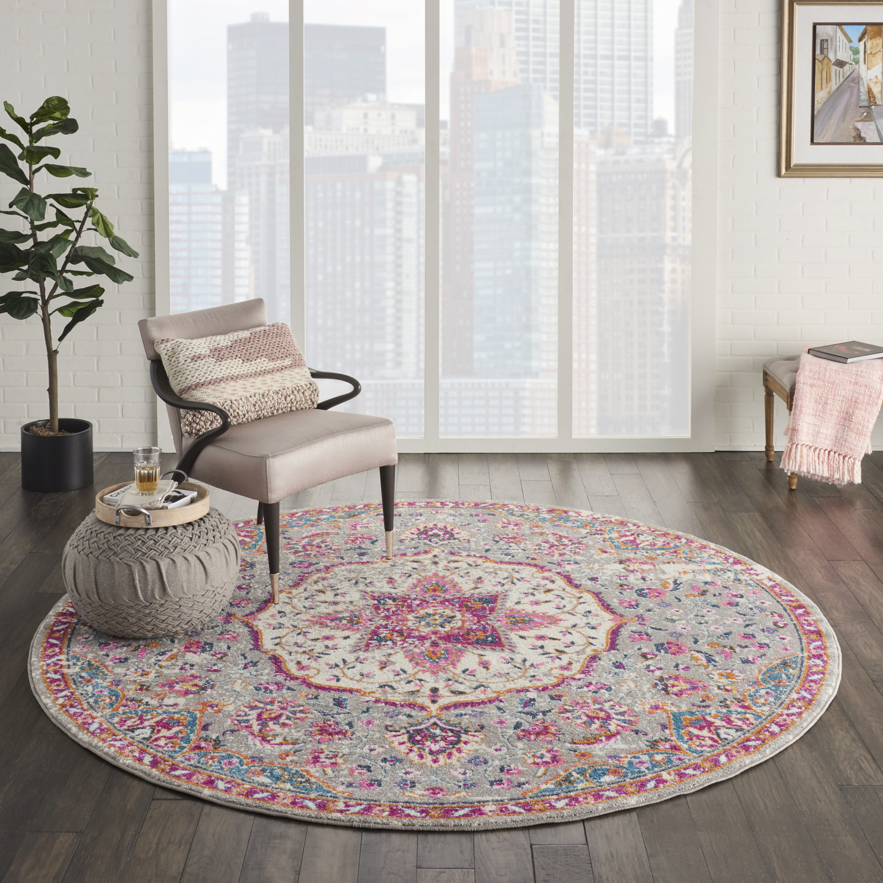 Nourison Passion 8' x Round Grey Multicolor Transitional Indoor Rug