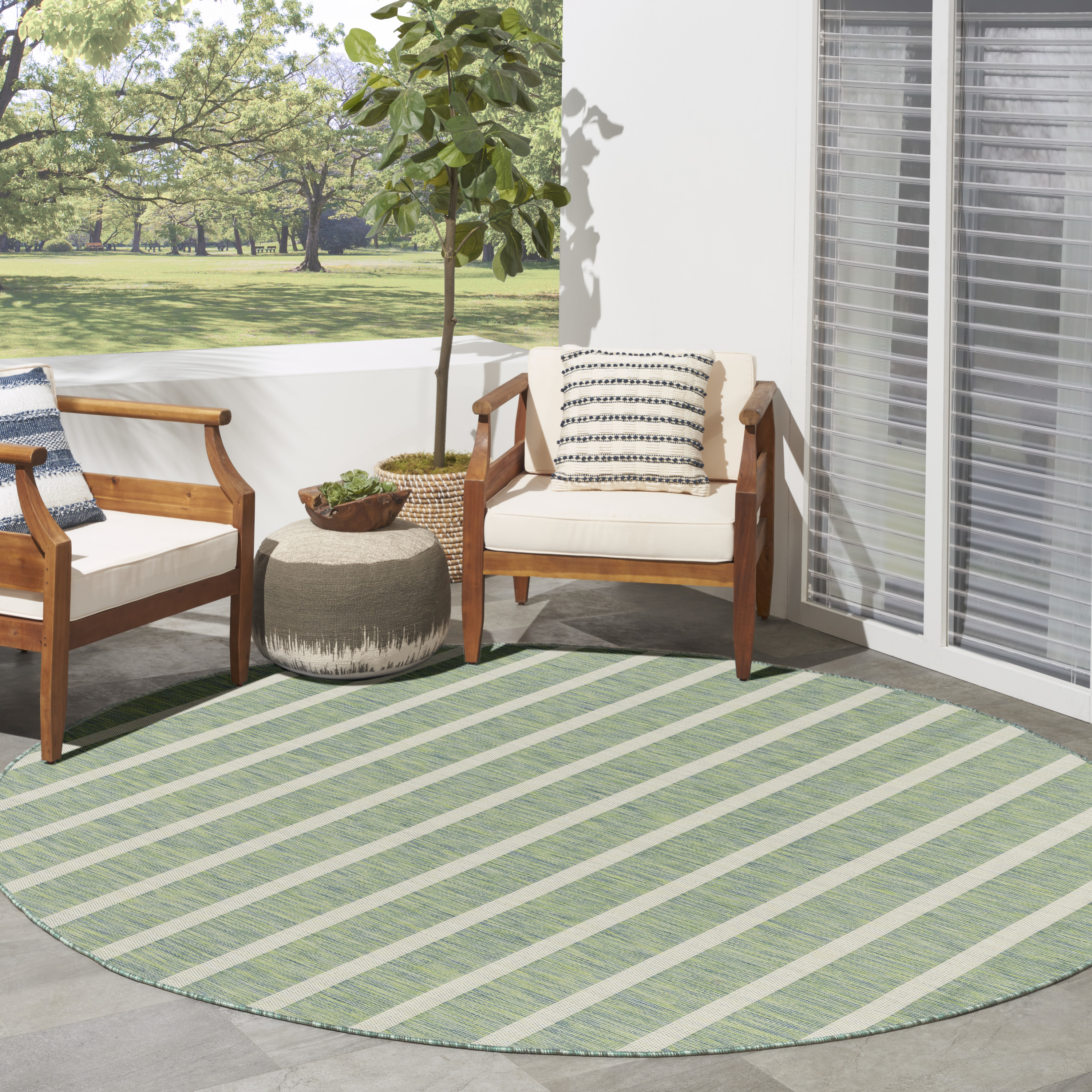 Nourison Positano 8' x Round Blue Green Ivory Modern Rug