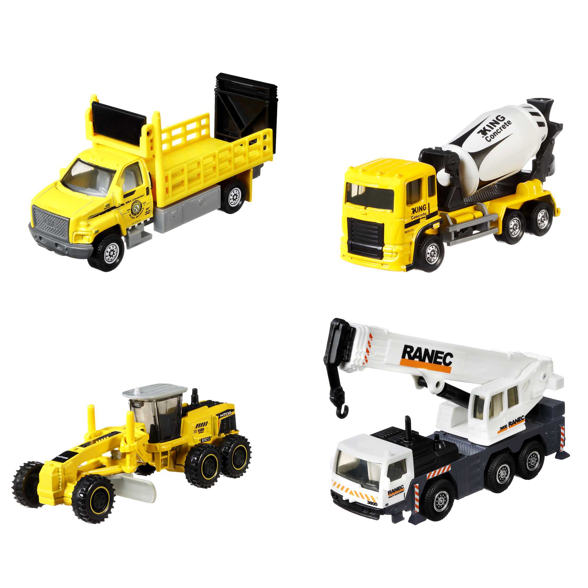 Matchbox Working Rigs Multipack, 4 Different Kid Favorite-Themed Toy Trucks & Construction Equipment with Articulating Features for Collectors & Kids 3 Years Old & Up