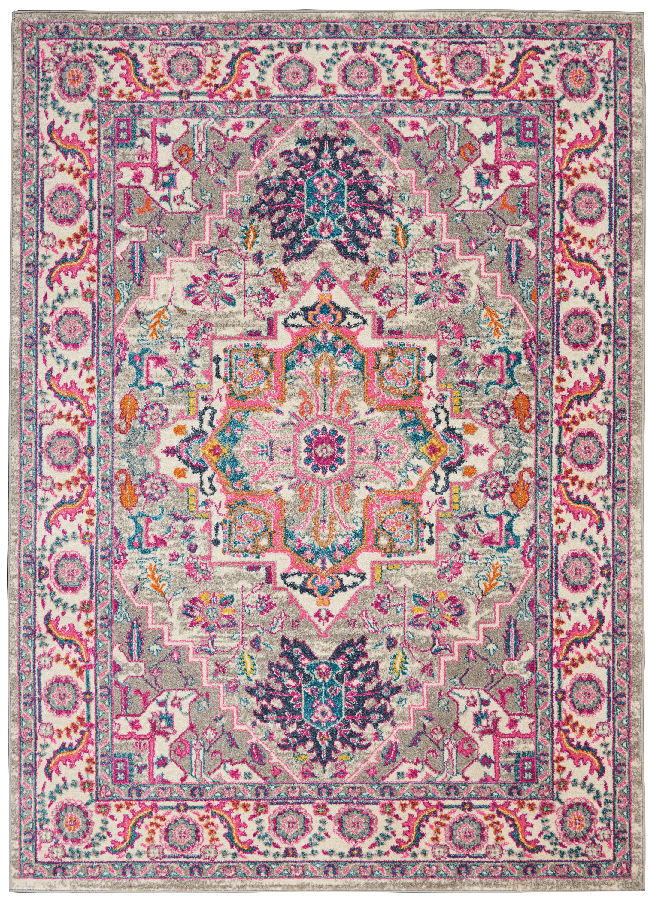 Nourison Passion 5'3" x 7'3" Light Grey Pink Bohemian Indoor Rug