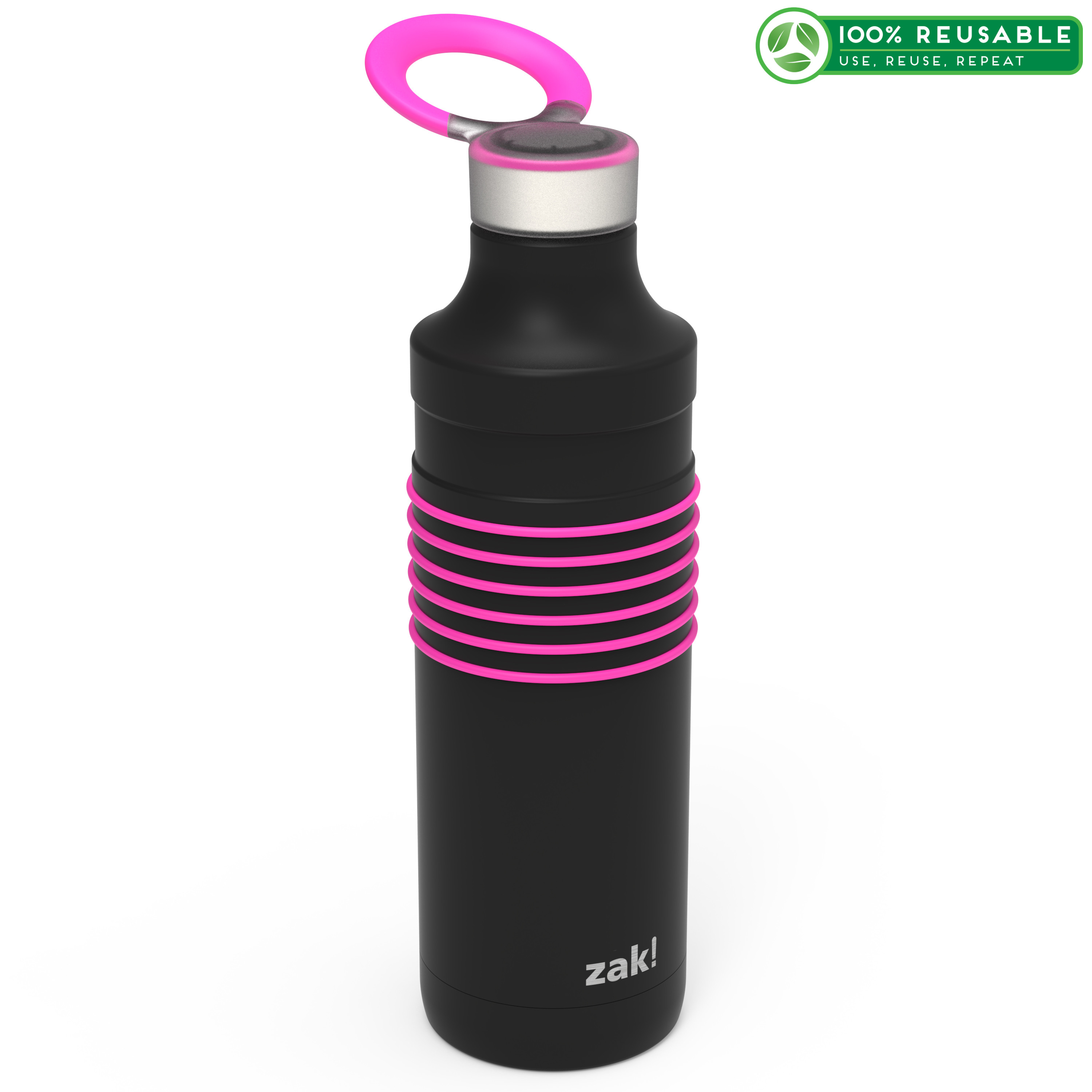HydraTrak 22 ounce Vacuum Insulated Stainless Steel Tumbler, Black with Pink Rings slideshow image 1 HydraTrak 22 ounce Vacuum Insulated Stainless Steel Tumbler, Black with Pink Rings slideshow image 1