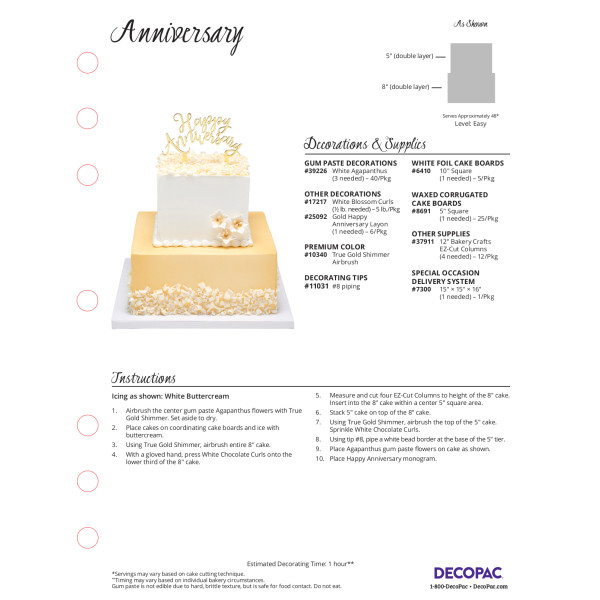 Anniversary Cake Decorating Instruction Card
