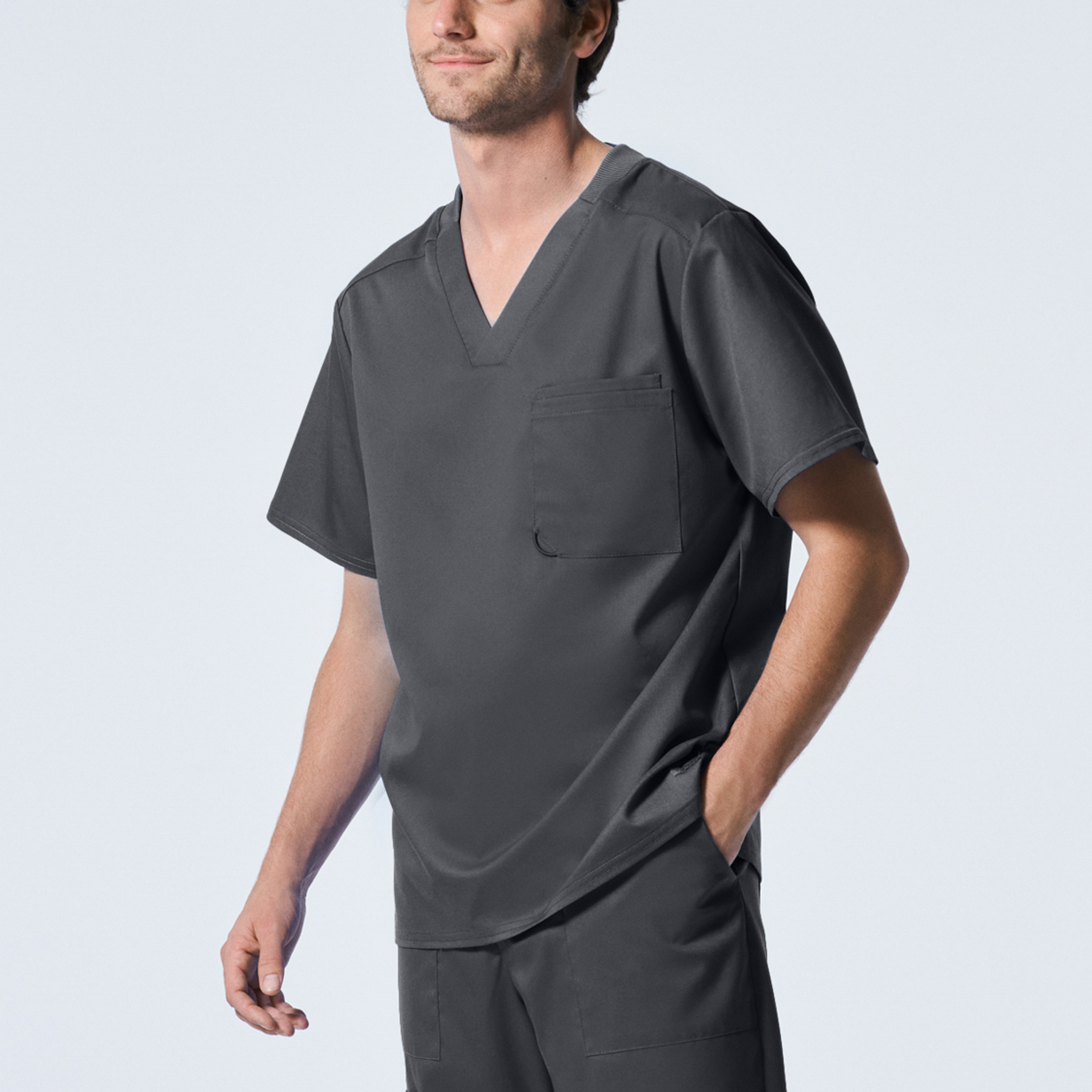 Landau ProFlex LT108 Men&#8216;s Fade Resistant Breathable Stretch 2-Pocket V-Neck Scrub Top with half rib-knit neck band-Landau