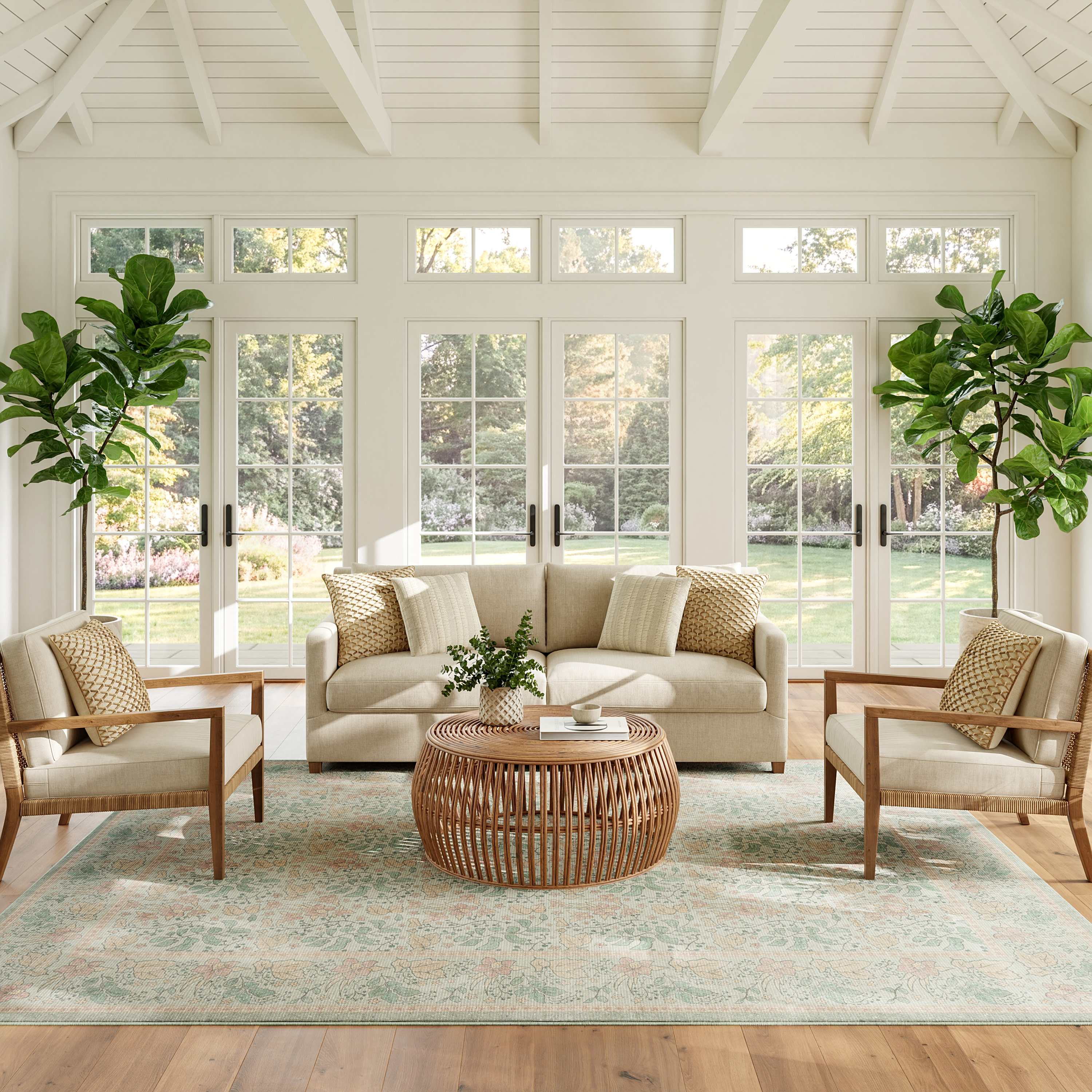 Nourison Botanical Washables 5' x 7' Green Multicolor Farmhouse Indoor Rug