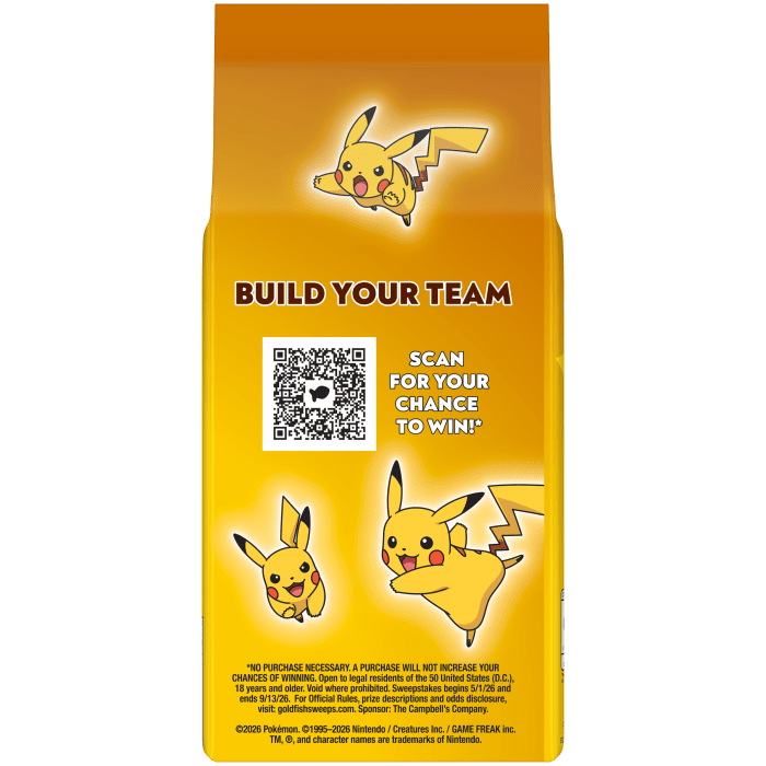 Goldfish® Pokémon Pikachu Cheddar Cheese Baked Snack Crackers, 6.6 oz, bag - Back Image