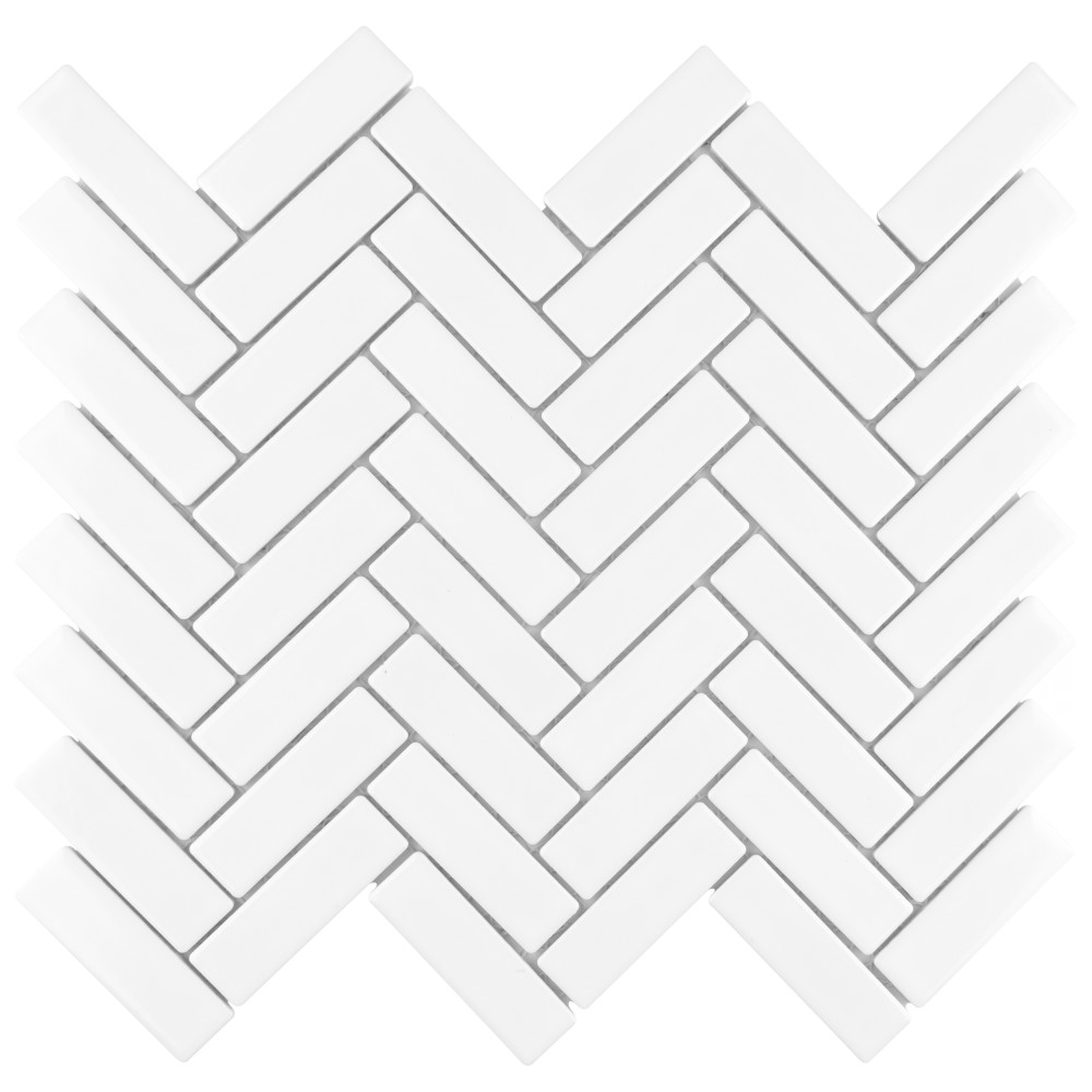 Metro Brick Herringbone Glossy White 10-5/8 in. x 12-1/2 in. Porcelain Mosaic Tile