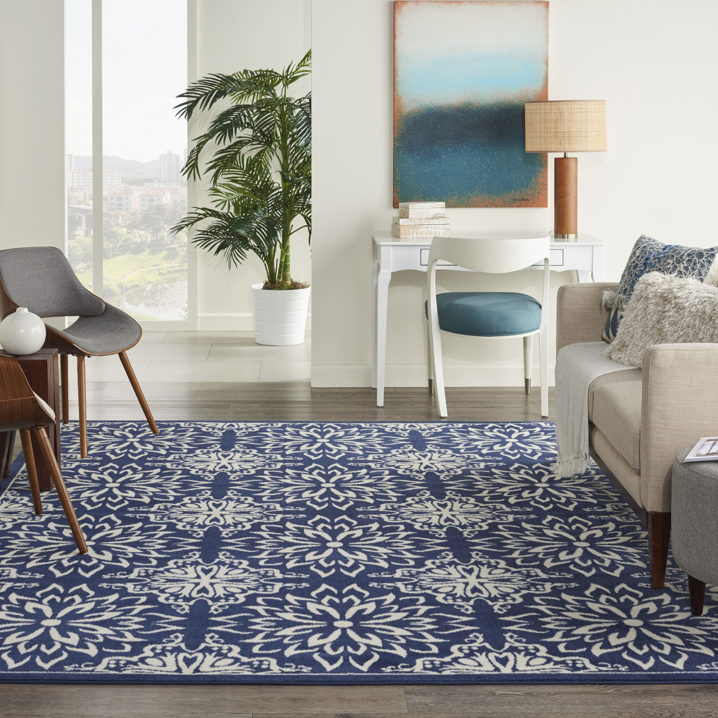 Nourison Jubilant 7'10" x 9'10" Navy Ivory Farmhouse Indoor Rug