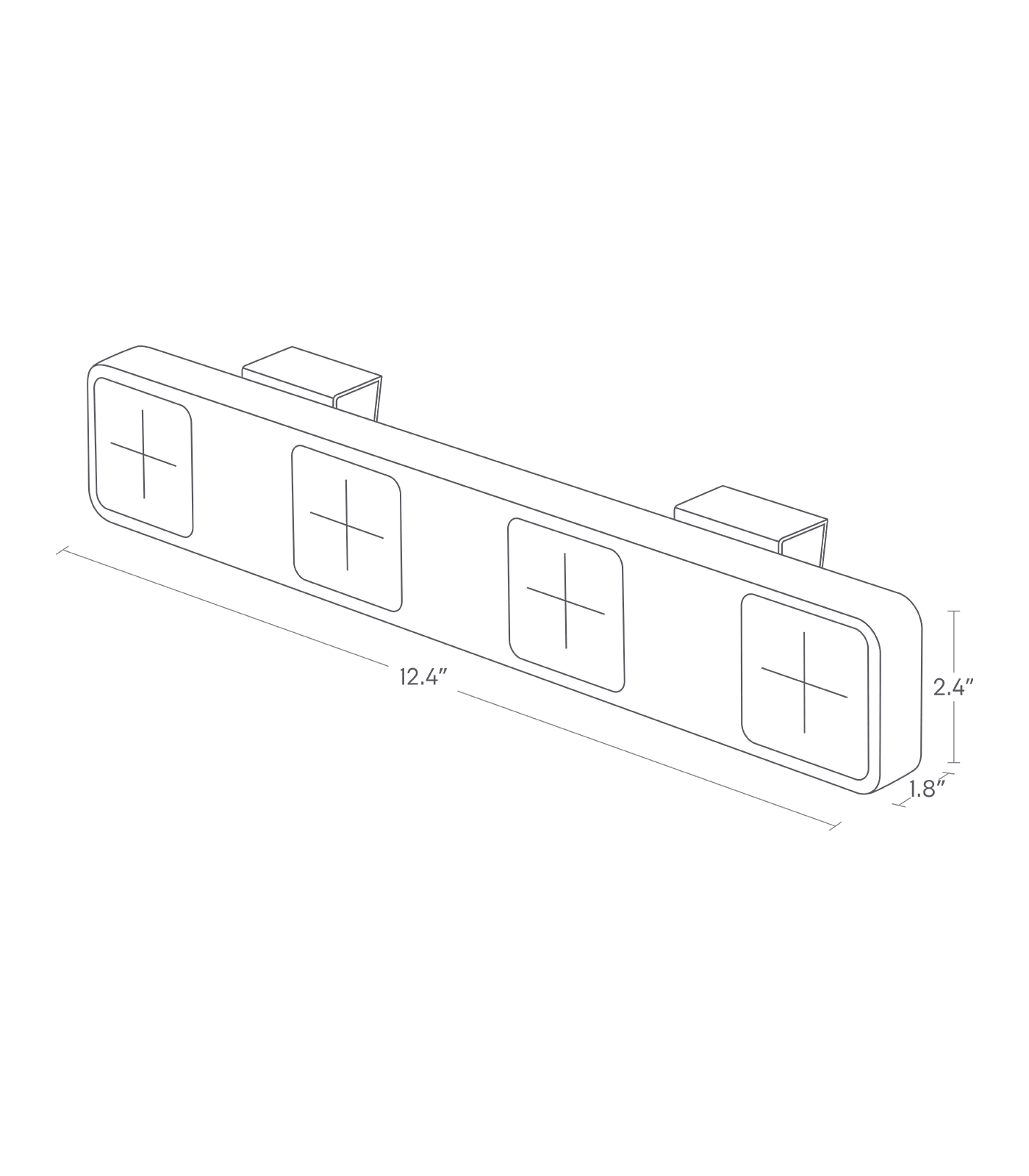 Dimension Image for Push Dish Towel Holder on a white background showing height of 2.4 inches, width of 12.4 inches, and length of 1.8 inches.