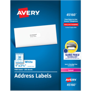 Printable Address Labels, 1" x 2-5/8", 7,500 Pack
