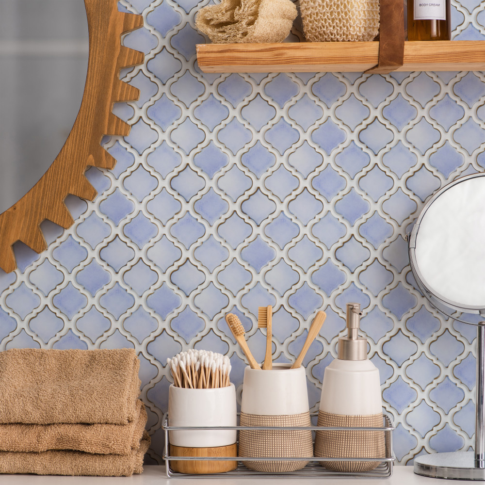 Hudson Tangier Frost Blue 12-3/8 in. x 12-3/8 in. Porcelain Mosaic Tile