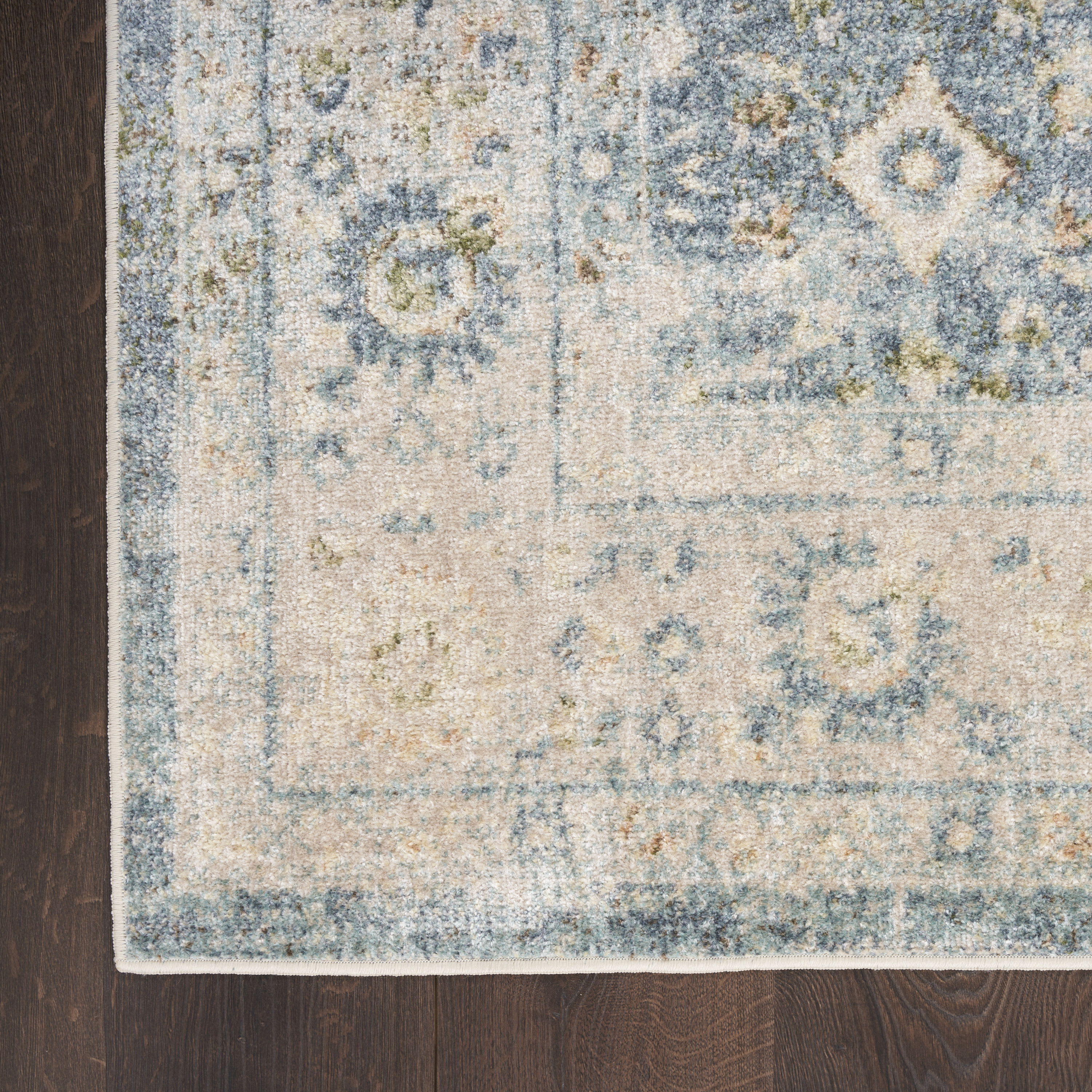 Nourison Astra Machine Washable 4' x 6' Teal Beige Vintage Indoor Rug