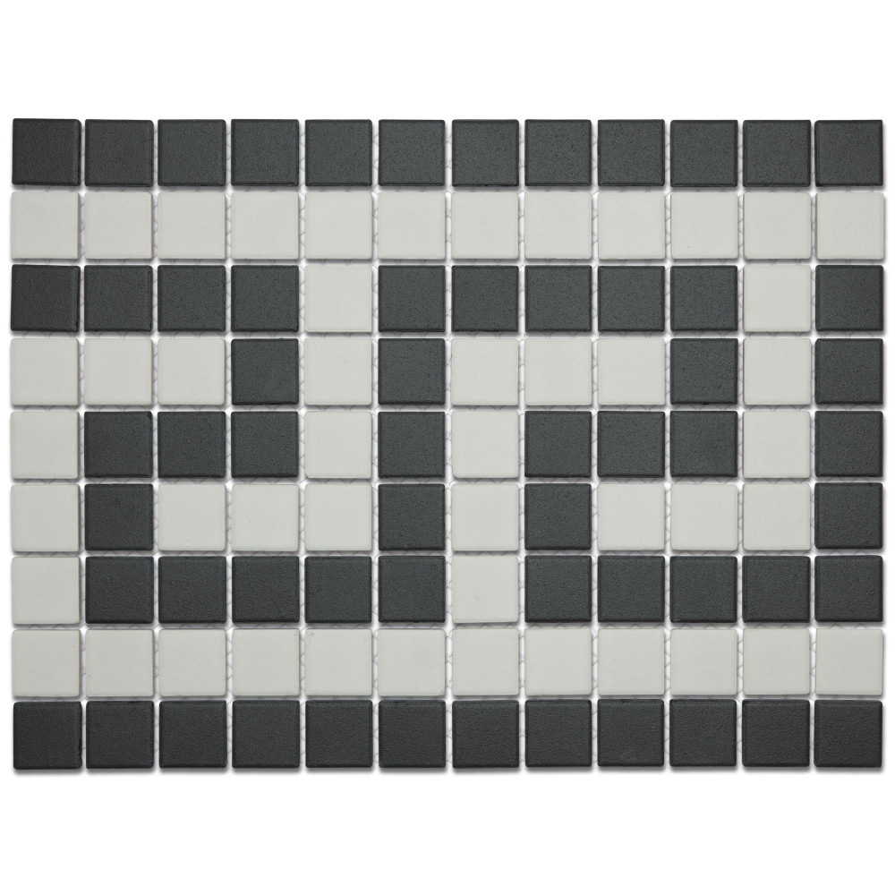 Sample – Gotham 1″ Greek Key Border Unglazed Black and White Porcelain Mosaic Tile