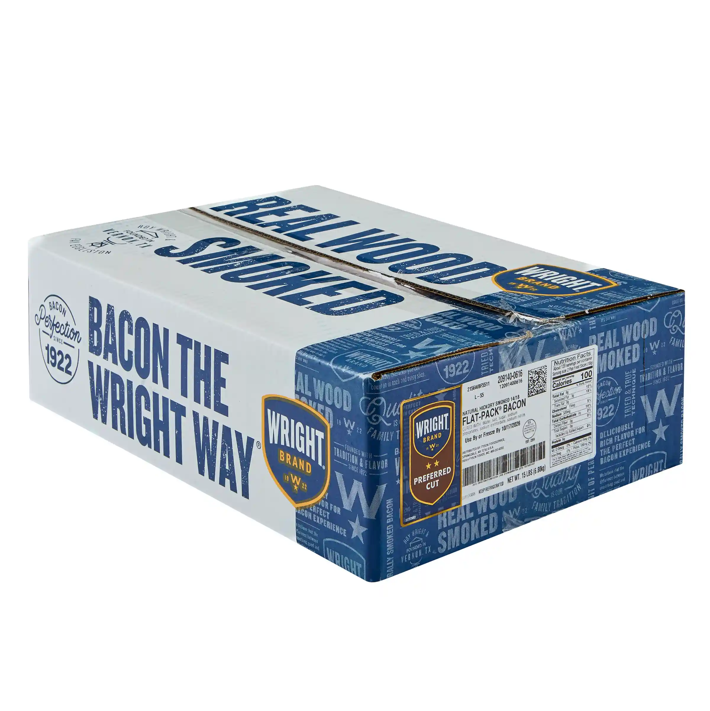 Wright® Brand Naturally Hickory Smoked Regular Sliced Flat-Pack® Bacon, 15 lbs, 14-18 Slices per Pound, Gas Flushed_image_5