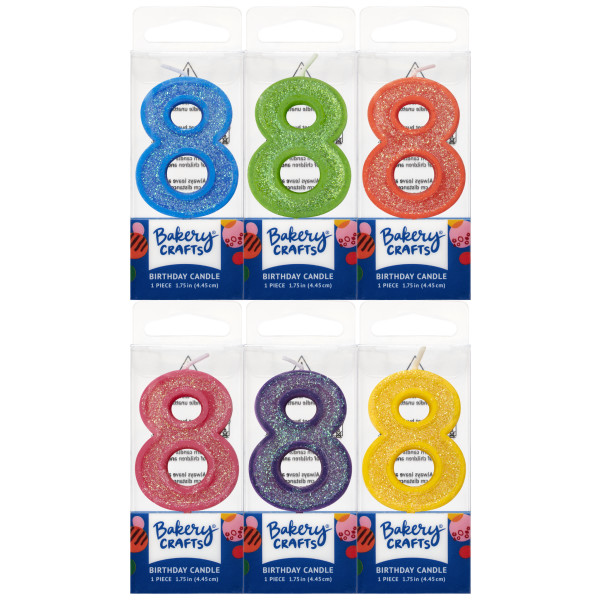 8 Mini Glitter Numeral Candles