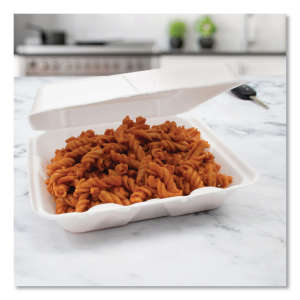 Dart, Foam Hinged Lid Containers, 9.25" x 9.5" x  3", White