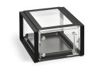 Cubic modular display bin with ½-size drawer and black frame