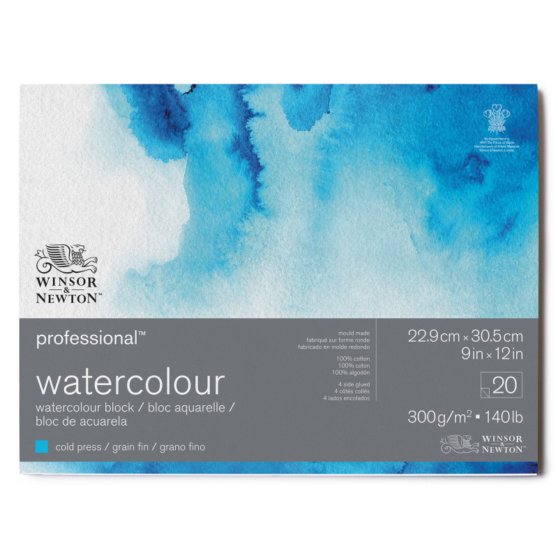 Professional Watercolor Block, Cold Press, 9X12 in, 300 gsm (140 lb), 20 Pages