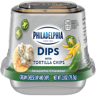 Philadelphia Dips Jalapeno Cheddar Cream Cheese Dip with Tortilla Chips, 2.8 oz Cup