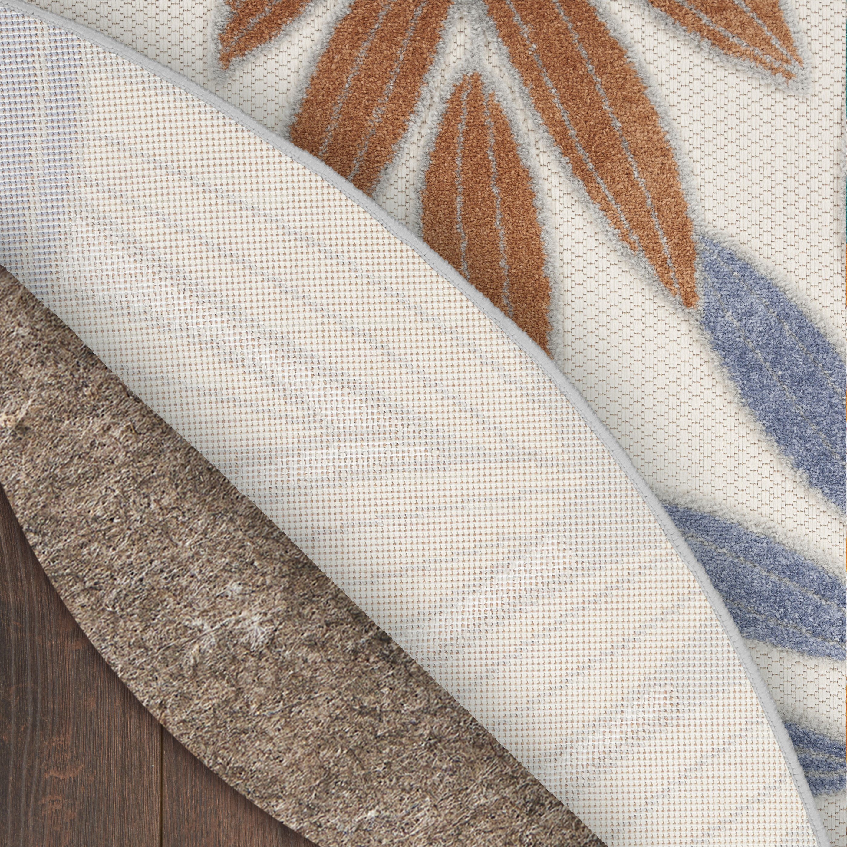 Nourison Aloha 7'10" x Round Blue Mocha Outdoor Rug