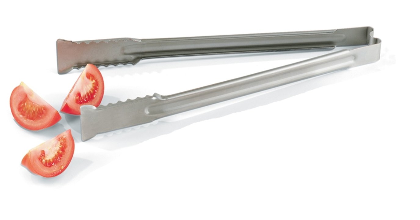 9 ½-inch heavy-duty stainless steel one-piece tongs with Versagrip™ ends