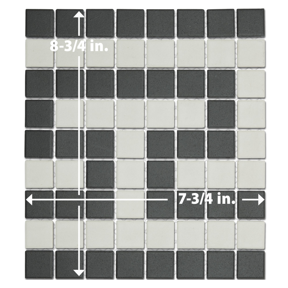 Gotham 1″ Greek T Border Unglazed Black and White 7-3/4 in. x 8-3/4 in. Porcelain Mosaic Tile
