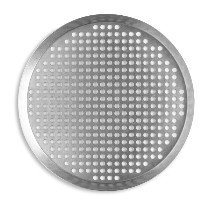 18-inch extra-perforated press-cut pizza pan in natural finish