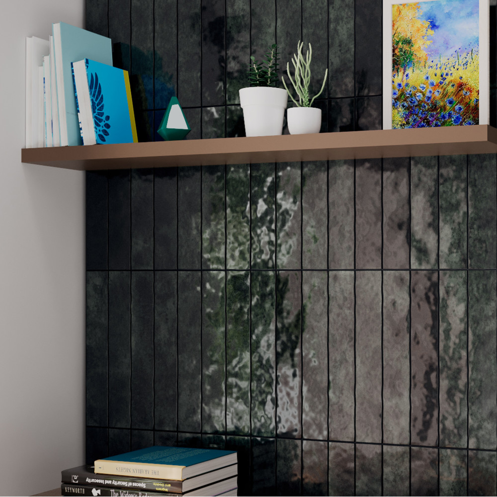 Menorca Forest Black 2-1/2 in. x 12-7/8 in. Ceramic Wall Tile