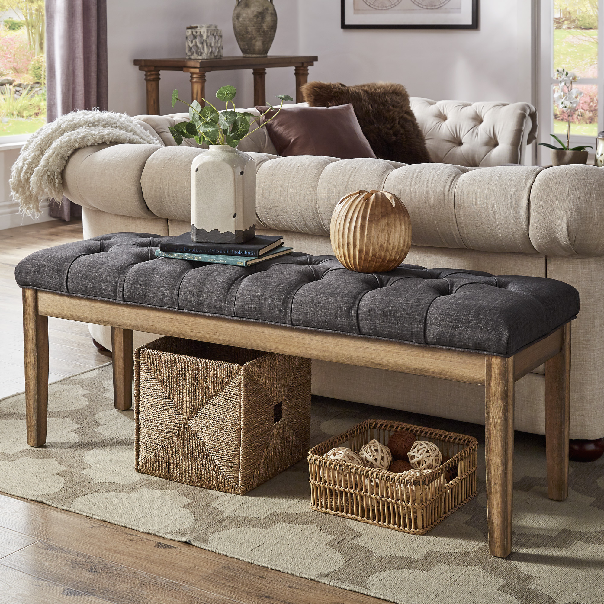 Premium Tufted Reclaimed 52-inch Upholstered Bench