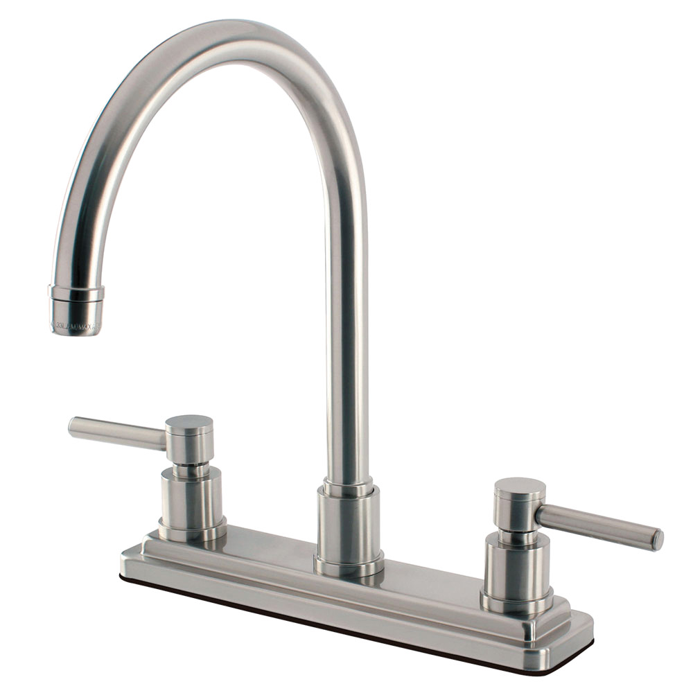 Double-Handle 8" Centerset Kitchen Faucet, Brushed Nickel with 2 Finish Options