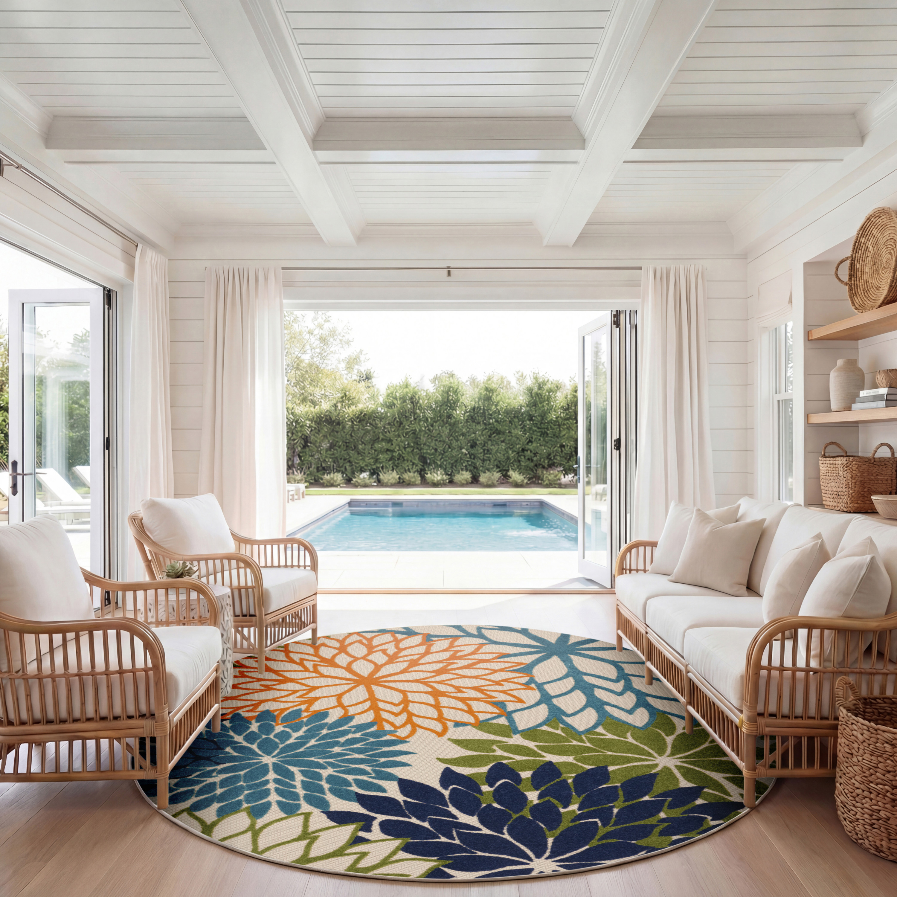 Nourison Aloha 4' x Round Multicolor Tropical Rug