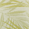 Woven textile with olive-green palm-leaf jacquard pattern; featuring overlapping raised leaf motifs; close-up view with even lighting, emphasizing the textured, tightly woven surface.