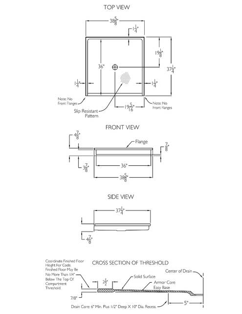 Technical Drawing — Cd Shower Base Tech Draw Ssb 3838bf 875