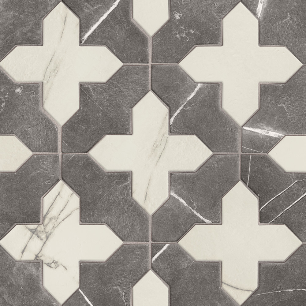 Istanbul Templar Shield Night with Day Cross 8-3/8 in. x 8-3/8 in. Porcelain Floor and Wall Tile