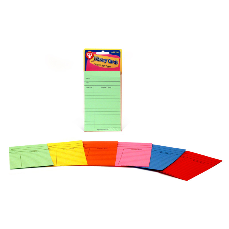 Bright Library Cards, Assorted Colors, Pack of 50