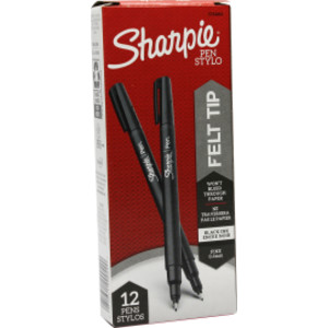 Felt Tip Pens, Fine Point (0.4mm), Black, Black, Box of 12