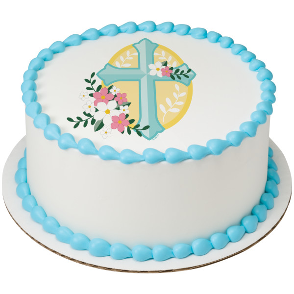 Cross with Flowers PhotoCake® Edible Image®