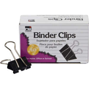 Binder Clips, Medium, 5/8 Capacity, Black/Silver, 12/Box