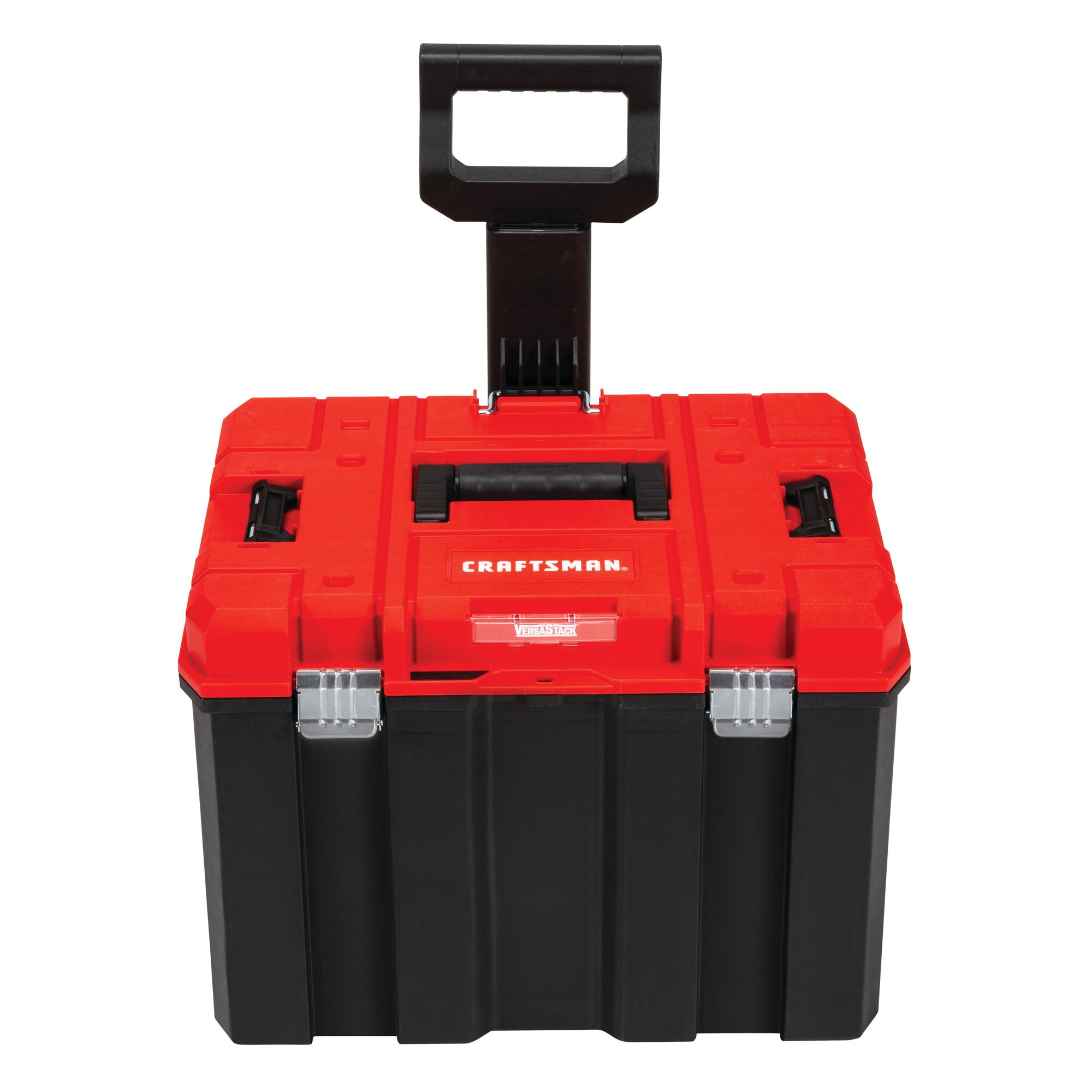 Versastack system 20 inch red plastic wheeled lockable tool box.