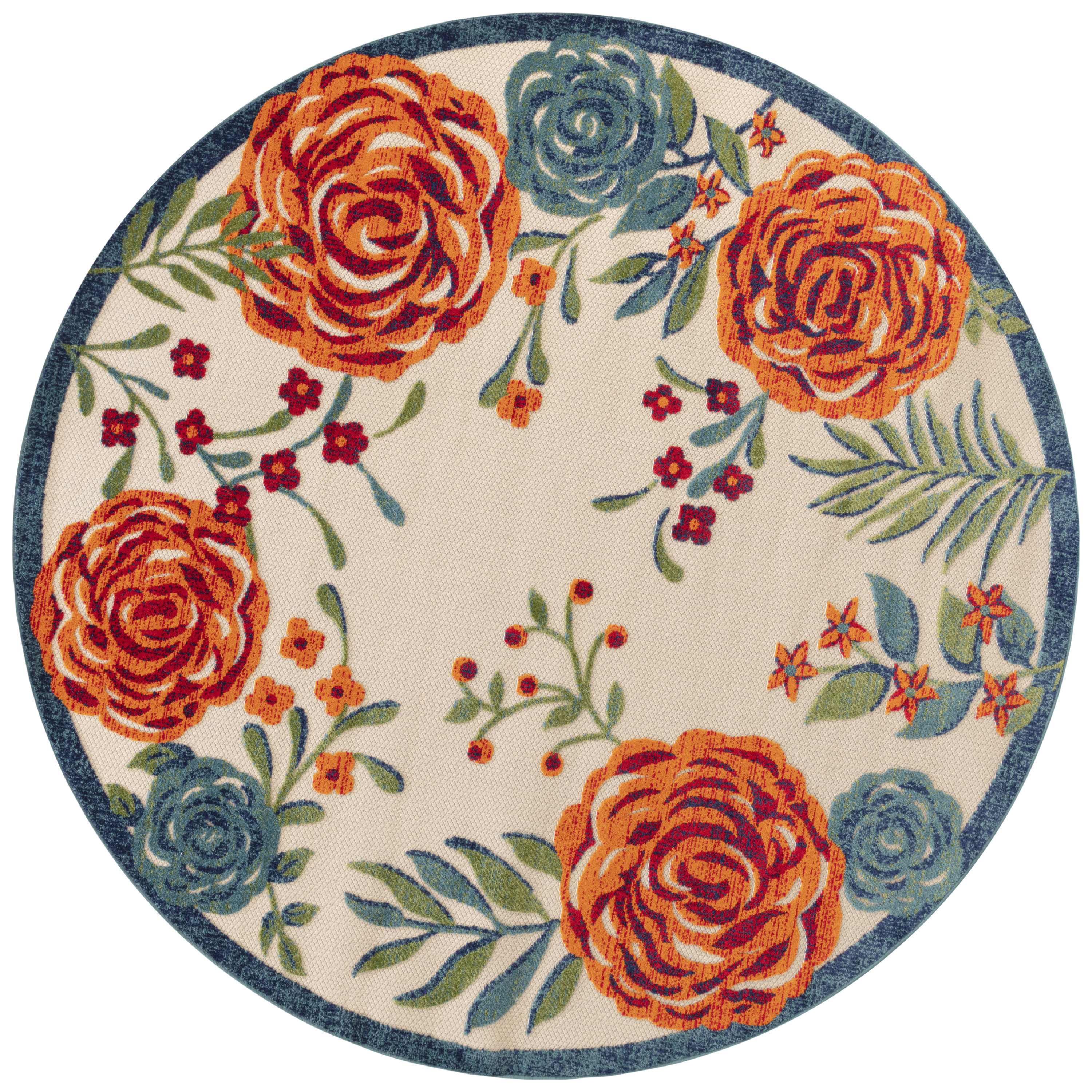 Nourison Aloha 7'10" x Round Ivory Multicolor Outdoor Rug