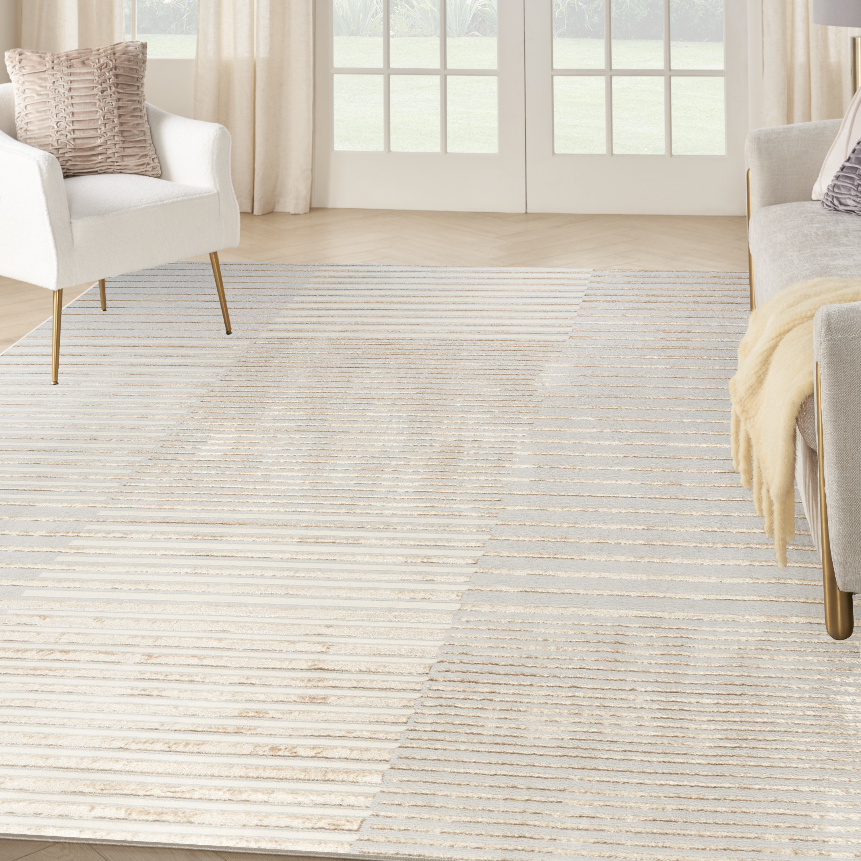 Nourison Splash 7'10" x 9'10" Beige Silver Modern Indoor Rug