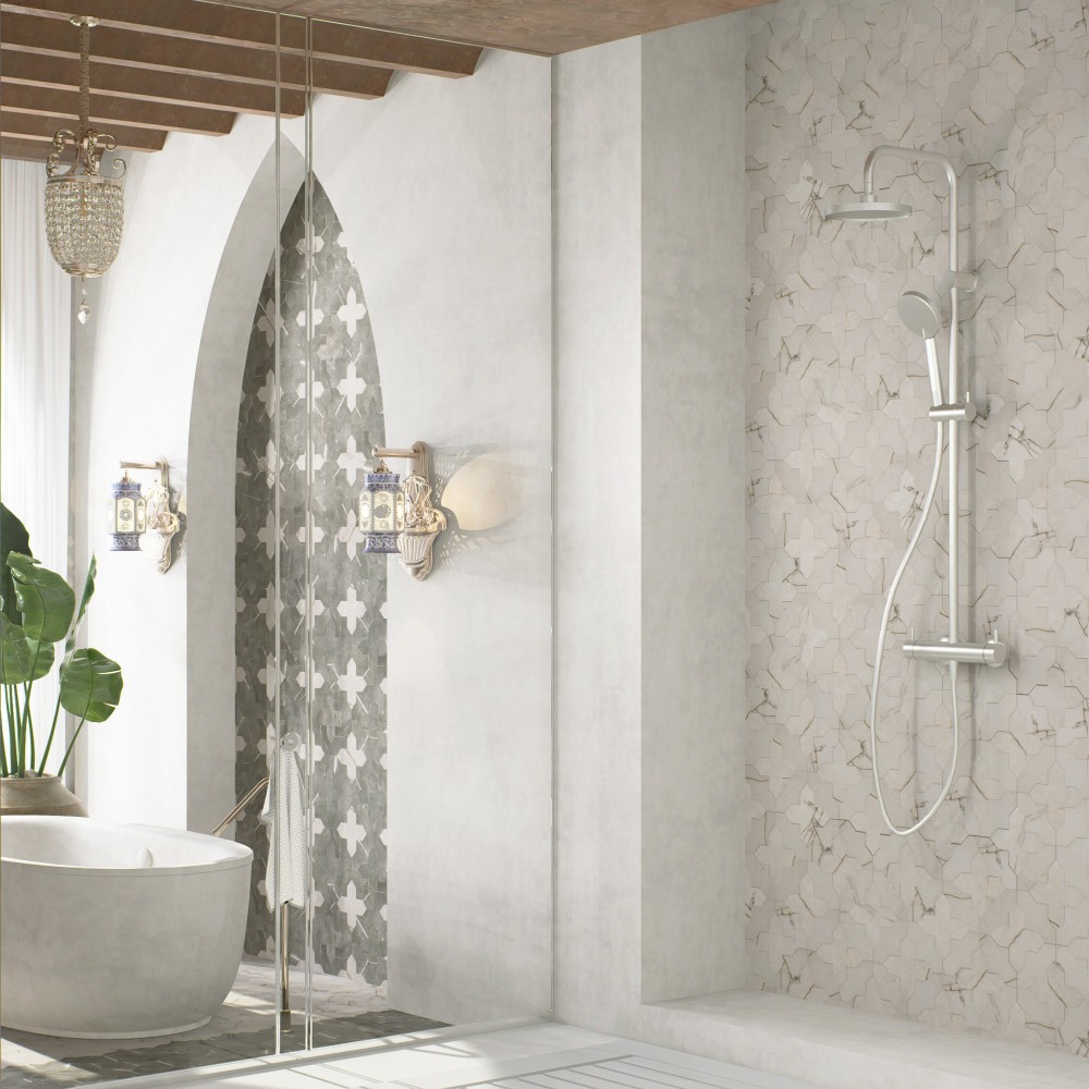 Istanbul Squire Shield Day with Day Cross 6 in. x 8-3/8 in. Porcelain Floor and Wall Tile