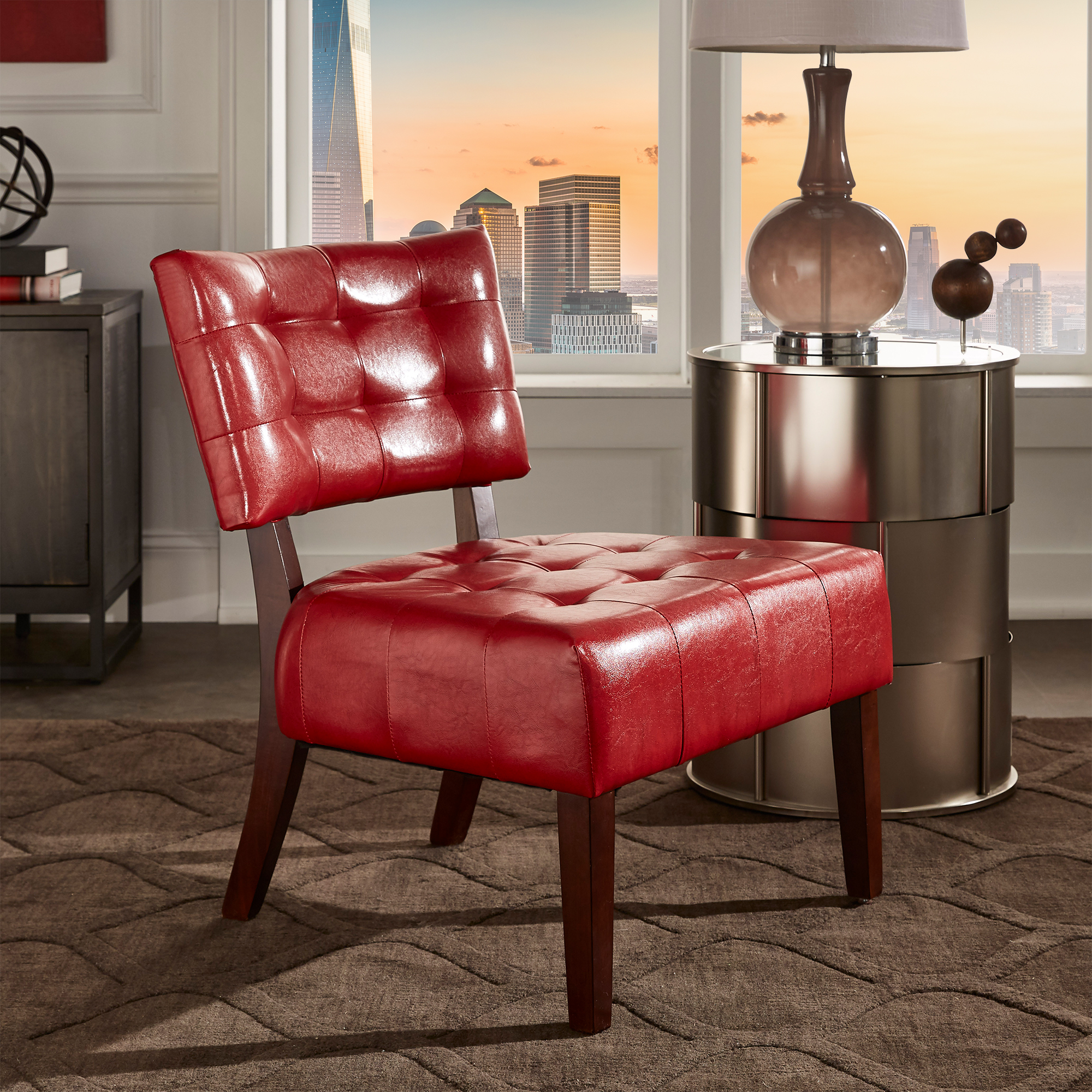 Faux Leather Armless Accent Chair