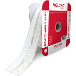 Sticky Back Hook and Loop Tape, 50 ft x 3/4 in, White